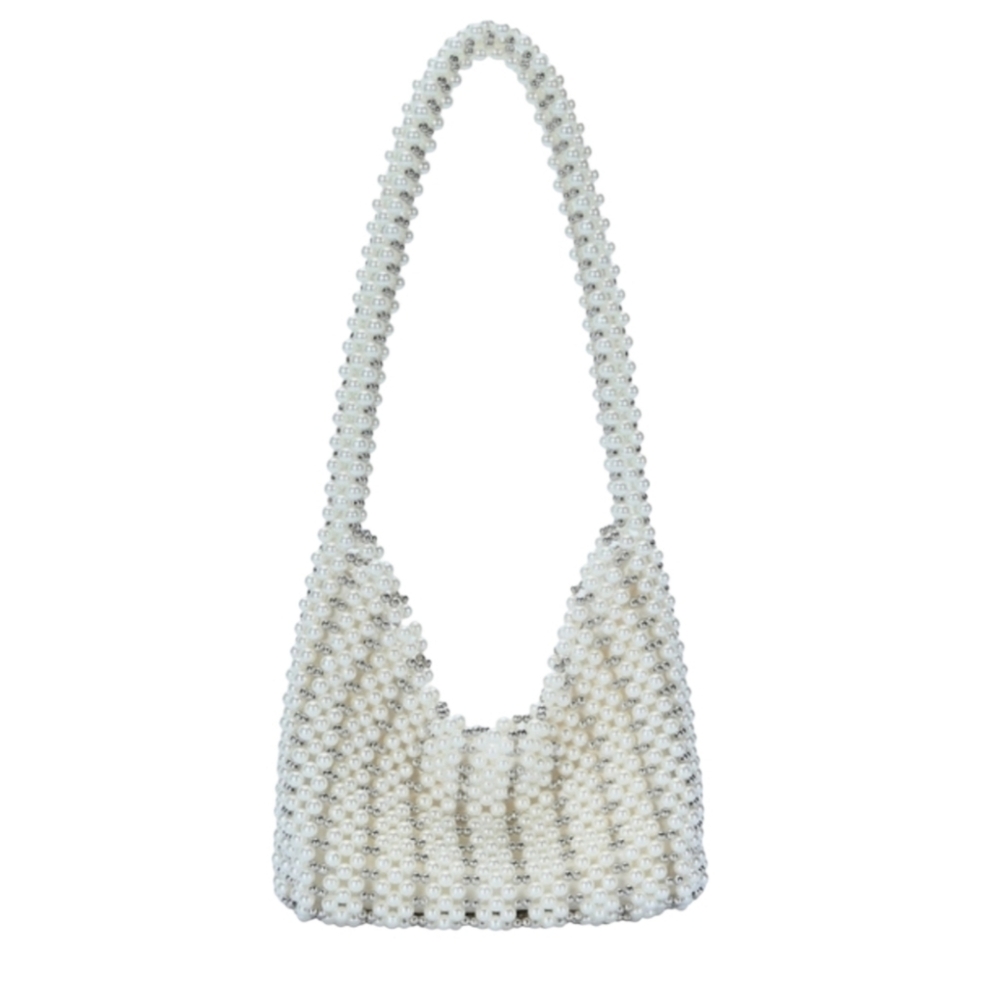 Starlet Pearl-Embellished Purse Shoulder Bag White